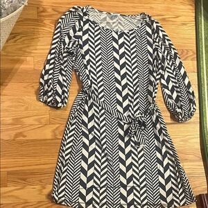 Chevron Long Sleeve Dress - Blue and White
